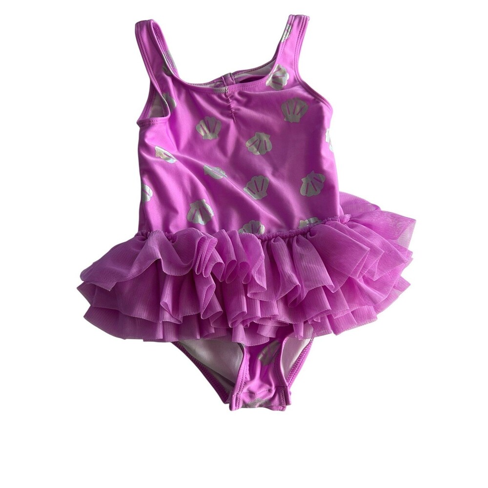 Girls Purple Mermaid Shell Swimsuit Tutu One Piece Size 5T